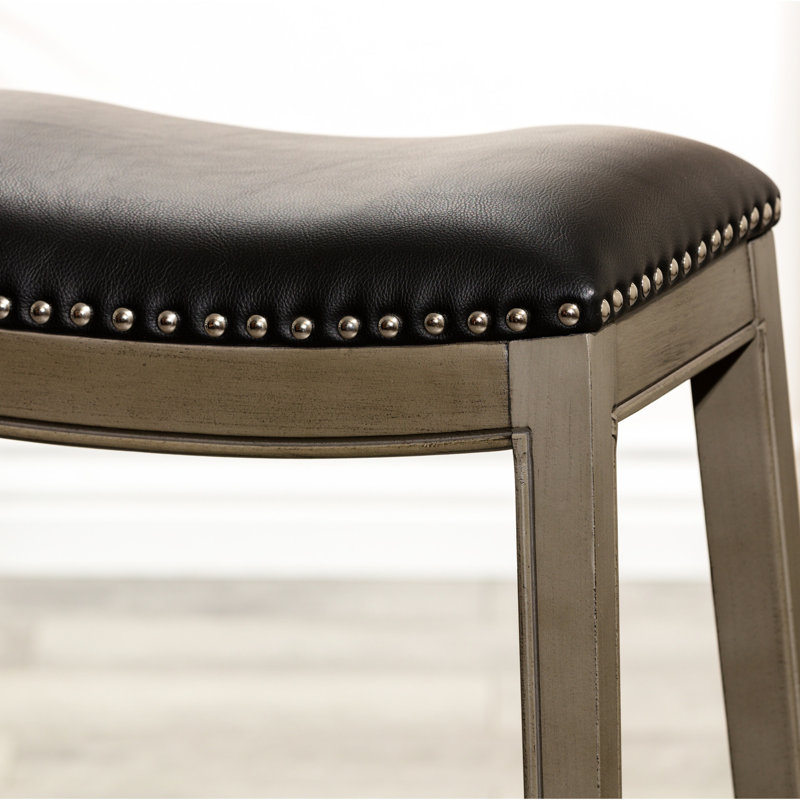 Siège de selle 24 po à hauteur de comptoir en cuir gris et noir patiné - Fabrication solide, revêtement doux pour la cuisine ou le tabouret de bar avec siège, design élégant pour tout espace repas