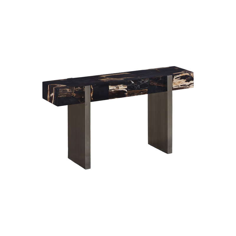 Petramosaic Console Table, Brushed Stainless Steel Legs