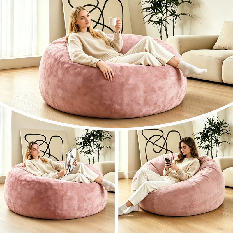  Bean Bag Chairs for Adults,4FT Bean Bag Chair with Foam Filling,Plush Faux Fur Beanbag Sofa for Living Room Bedroom,Compression Packing