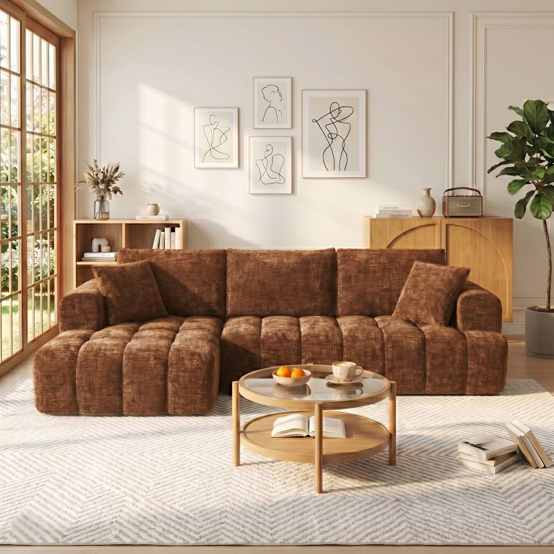 108.3" Chenille Modular Sectional Couch, 4-Seat Oversized L-Shaped Boneless Cloud Couch with Deep Seat & Tufting, No Assembly Required, Compressed Sleeper Sofa for Living Room, Apartment, Reception Spaces