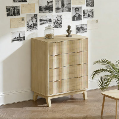 4 Drawers Dresser, 27" W Modern Closet Dresser, Curved Profile Design&Anti-tipping Device, Dresser Wood Drawer Organizer for Bedroom, Living Room, Hallway, Assembly Required,Natural