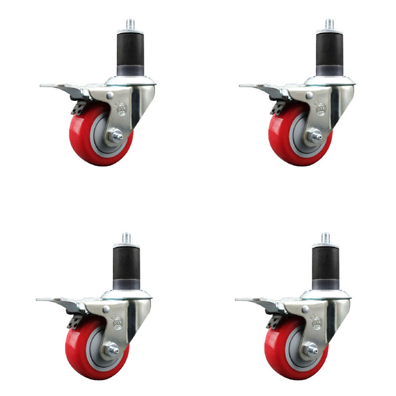 Ensemble de roulettes extensibles 3 pouces en poly, Rouge