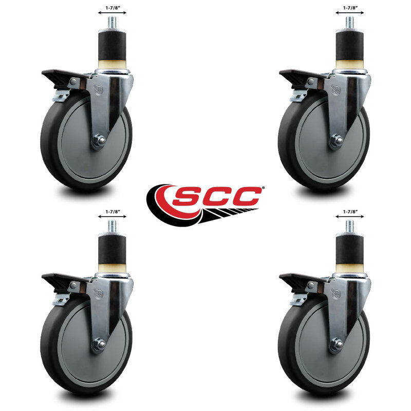Ensemble de roulettes extensibles en caoutchouc thermoplastique pivotant de 1-7 / 8 pouces avec frein SCC