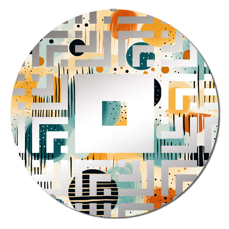 Motif géométrique jaune et vert - Miroir mural carré, 31,4 po x 31,4 po