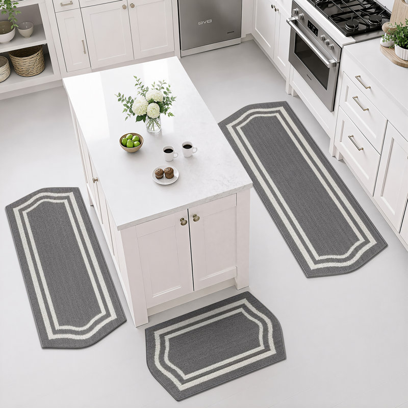 Ensemble de 3 tapis de cuisine Farmhouse, Gris