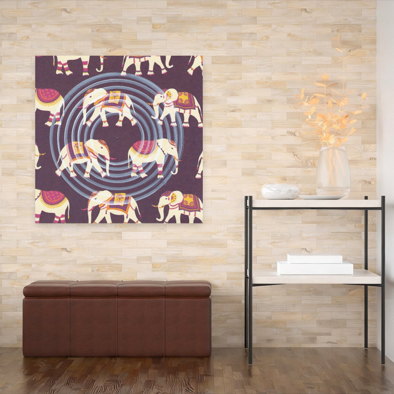 Ornement orné de cercles d'éléphants, art mural contemporain, H 48 po x l 48 po