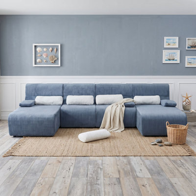 4-Seat Modular U-Shaped Corduroy Sectional Sofa with Ergonomic Curved Seating, Deep Foam Cushions, and Flexible Layout for Living Room