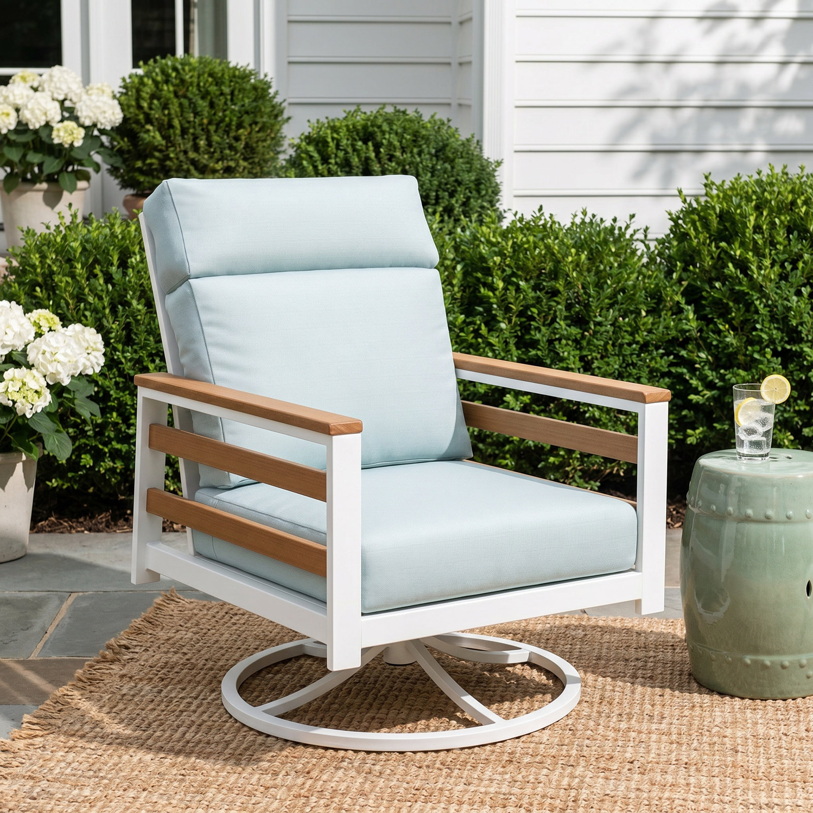 Townsend Sunbrella® Swivel Patio Lounge Chair, Brown, Canvas White