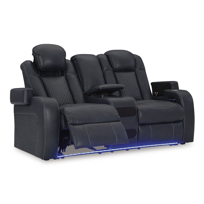 Causeuse inclinable électrique avec console Bemnet, Similicuir noir