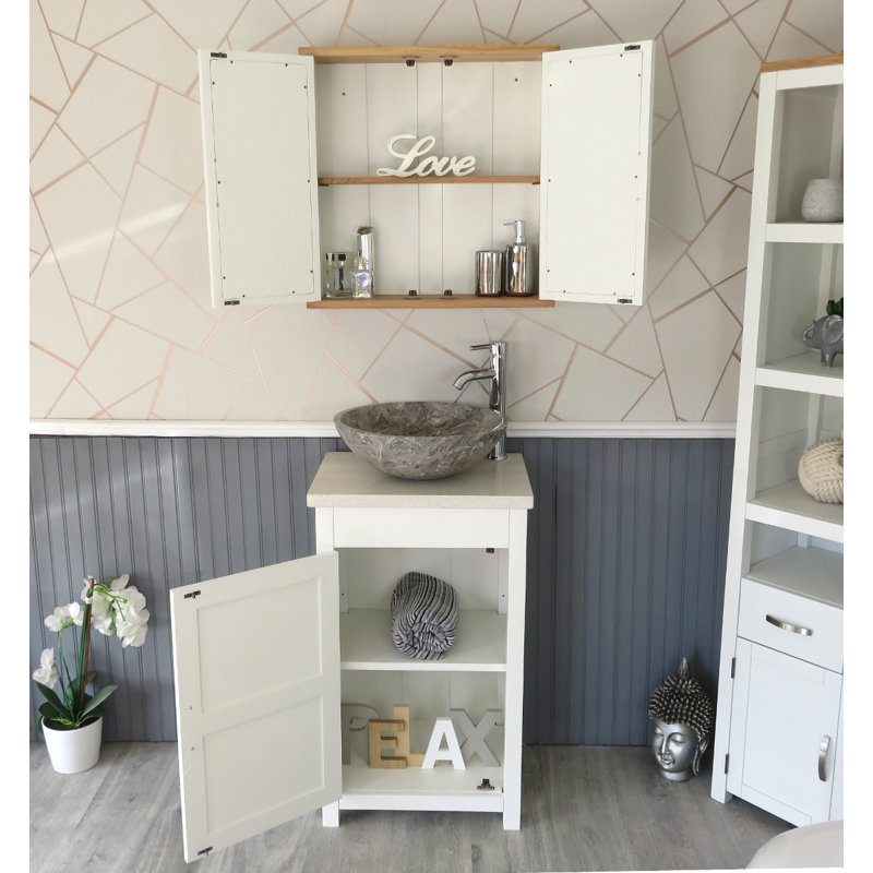Scranton 515mm Single Bathroom Vanity with Vessel Stone Basin, White Quartz, White