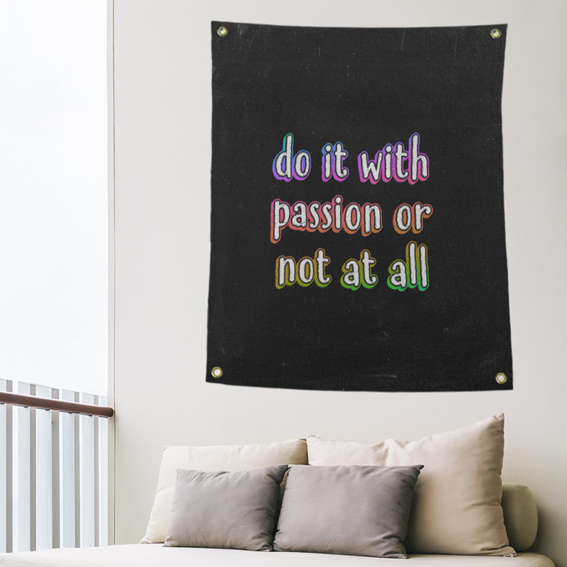 Tapisserie tableau noir en polyester citation passion, H 80 po x l 59 po, Arc-en-ciel