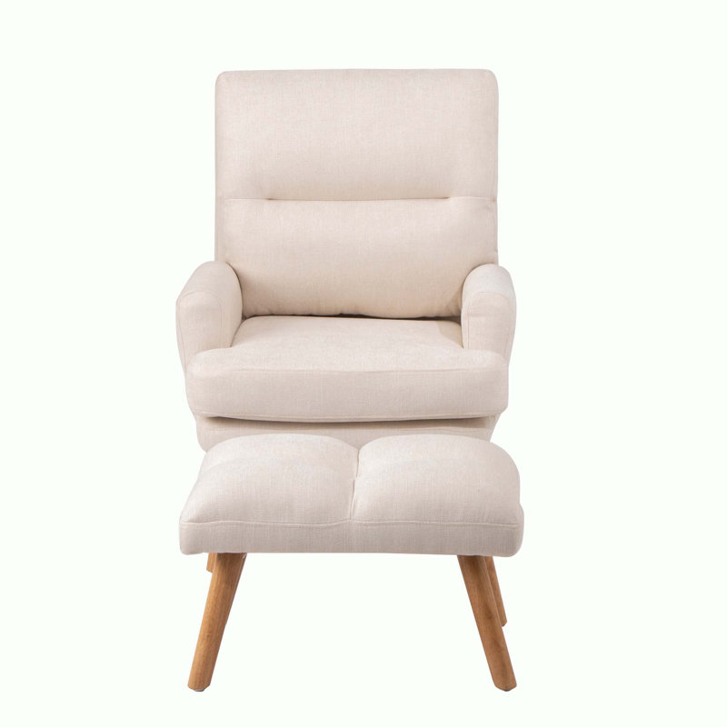Fauteuil d'appoint avec repose-pieds Deeda, Lin beige