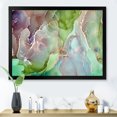 Art abstrait vert et rose à l'encre - Peinture sur toile
