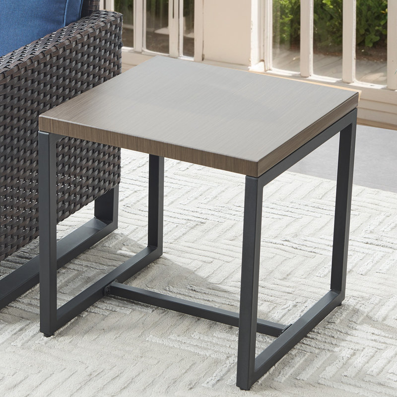 Nazime Square Metal Outdoor Side Table , 21.5'' in. W 21.5'' in. D, Brown