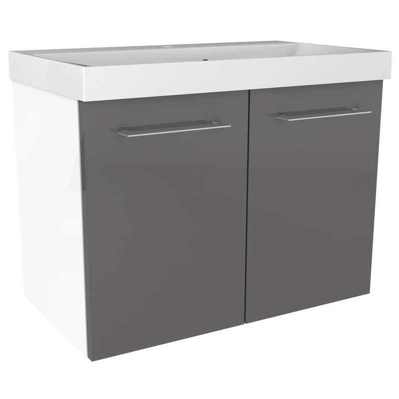 Lima 60cm Single Bathroom Vanity Base Only, White/Basalt grey
