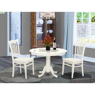  L'ensemble 3 pièces de table et chaises de cuisine comprend une table de salle à manger ronde avec piédestal et 2 chaises, blanc