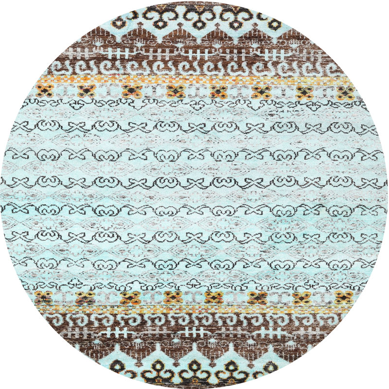Tapis abstrait bleu / brun, Rond 4 pi