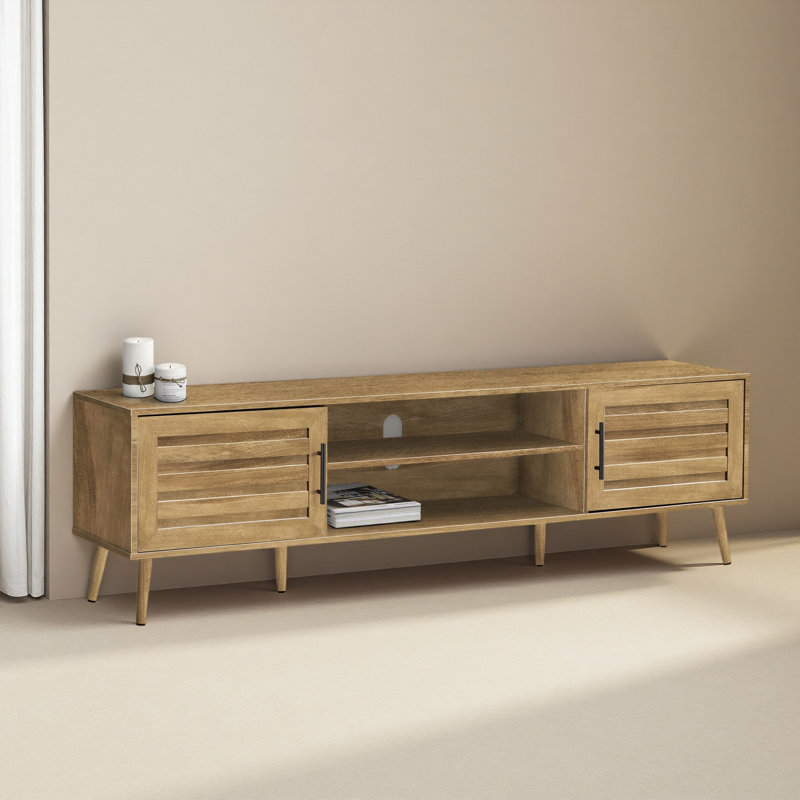Meuble télé, console de 71 po, meuble multimédia, meuble de rangement, salon, Noyer