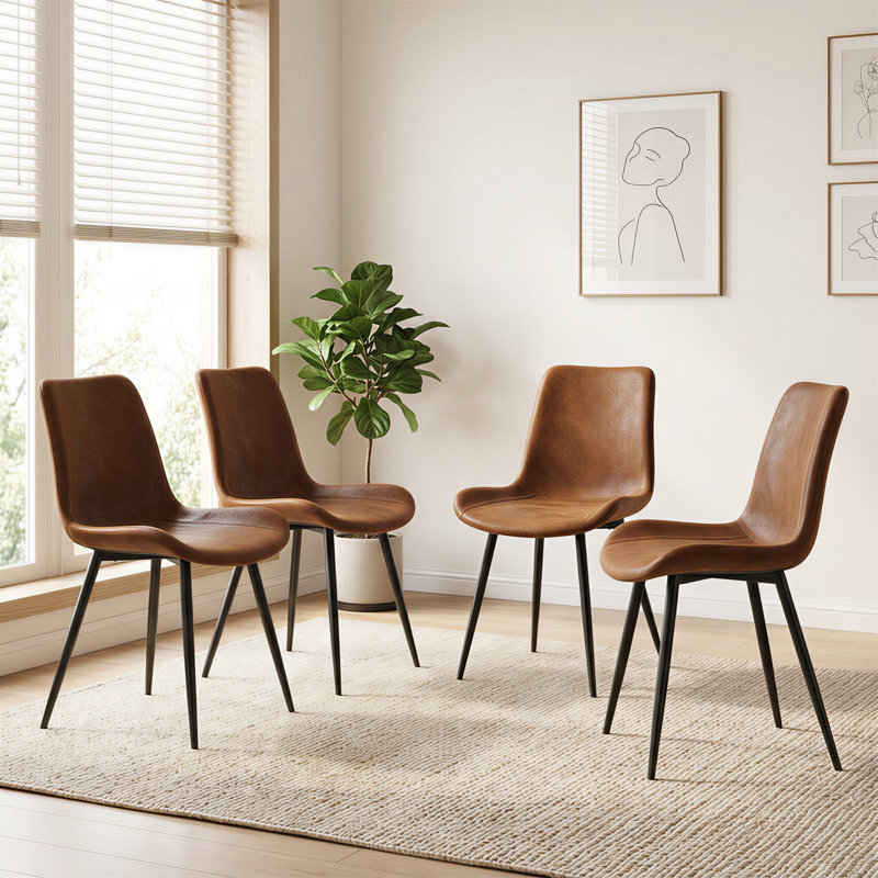 Upholstered Dining Chair with Carbon Steel Legs (Set of 4), Brown, 4