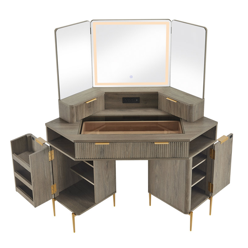 Meuble-lavabo de coin 48 po avec miroir à 3 DEL, Aulne gris