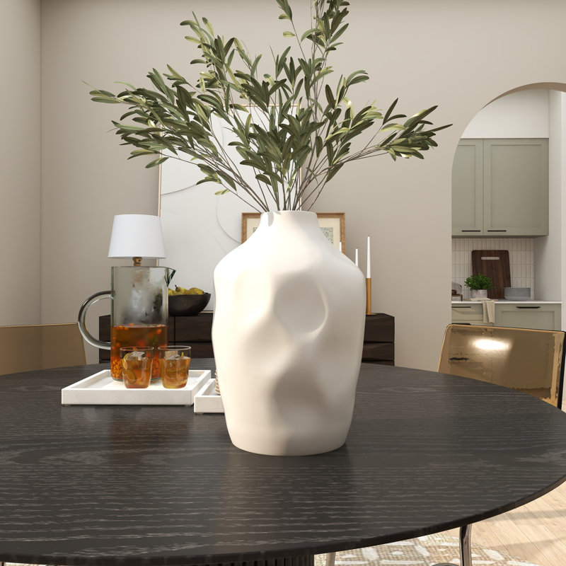 Stoneware Table Vase, White, 13.75" H x 9.15" W x 9.15" D