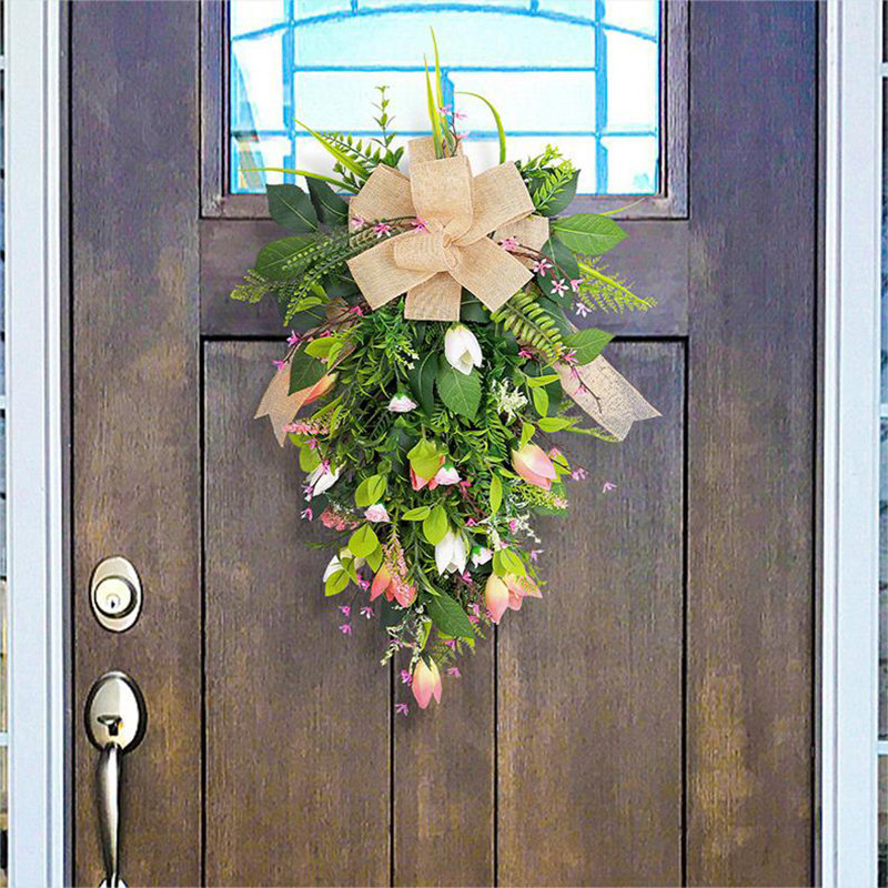 Tulipes suspendues, arbre, couronne de fleurs, décoration de scène de mariage romantique, vitrine