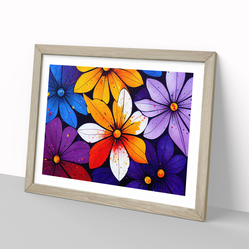 XH1022-10308X Wonderful Flower Splash Abstract 1 Piece Single Picture Frame Wall Art, 46cm H x 64cm W x 2cm D, Oak Framed