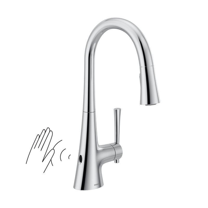 Moen Kurv Single Handle Pulldown Kitchen Faucet with Power Clean Technology, Chrome, Motionsense Wave