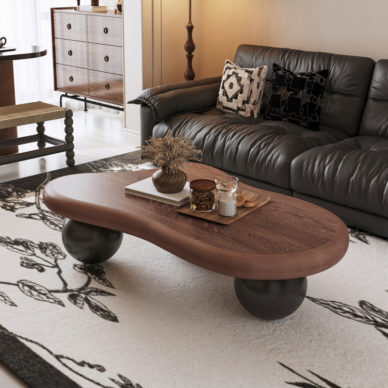 Table basse en forme de nuage avec 3 pieds sphériques, Noir, Noir, H 13,78 po x l 47,2 po x P 31,5 po