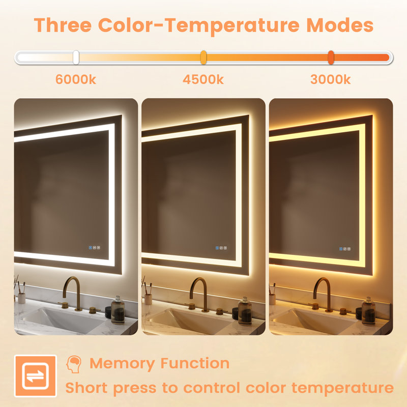 Frameless LED Light Anti-Fog Wall Bathroom Vanity Mirror with Backlit & Frontlit, 24" x 32"