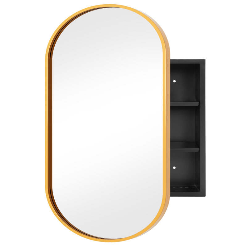 Oval Arched Wall-Mounted Bathroom Mirror Cabinet, Gold