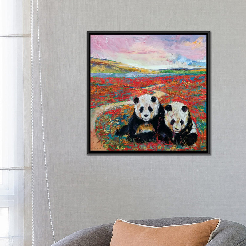 « panda paradise », peinture sur toile tendue, H 12 po x l 12 po x P 1,5 po, Toile tendue, Pas de tapis