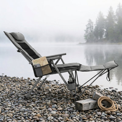 Folding Camping Chair For Adults-3-In-1 Heavy Duty Foldable Camp Chair With Detachable Footstool, Padded Pillow, Cup Holder & Carry Bag,5-Speed Adjustable,500 LBS Capacity