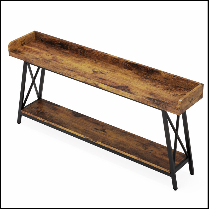 70.9 Inch Extra Long Industrial Console Table, Rustic Brown Sofa Table for Narrow Entryway or Hallway, Tall Accent Furniture for Living Room