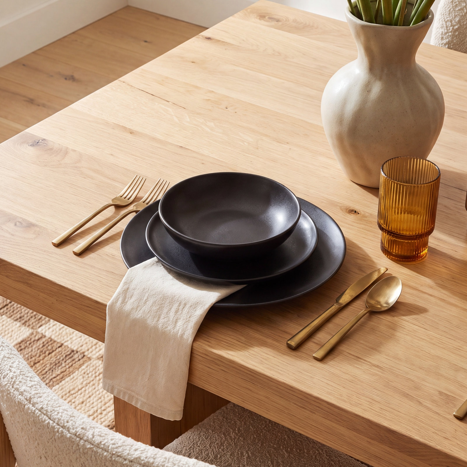 Semplice Stoneware Dinnerware Set, Black
