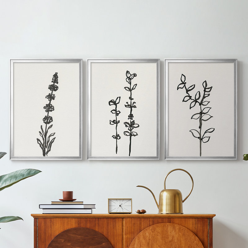 Encre botanique croquis VII - Toile tendue avec châssis encadré - 3 pièces