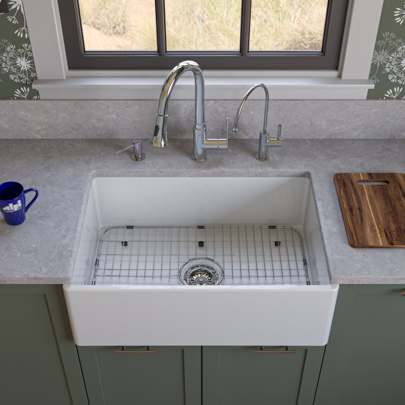 29.88'' L Single Bowl Fireclay Kitchen Sink, White
