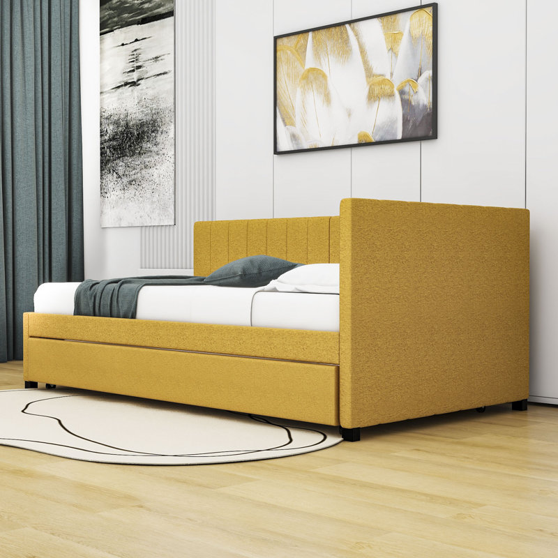 Yasmir Upholstered Sofa Daybed with Trundle, Yellow, Twin