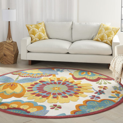 Tapis floral intérieur jaune / bleu / rouge intérieur / extérieur