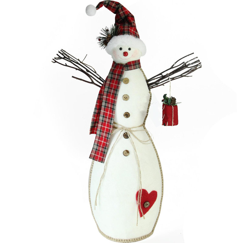 Décoration de Noël 25,5 "bonhomme de neige blanc avec chapeau écossais et écharpe