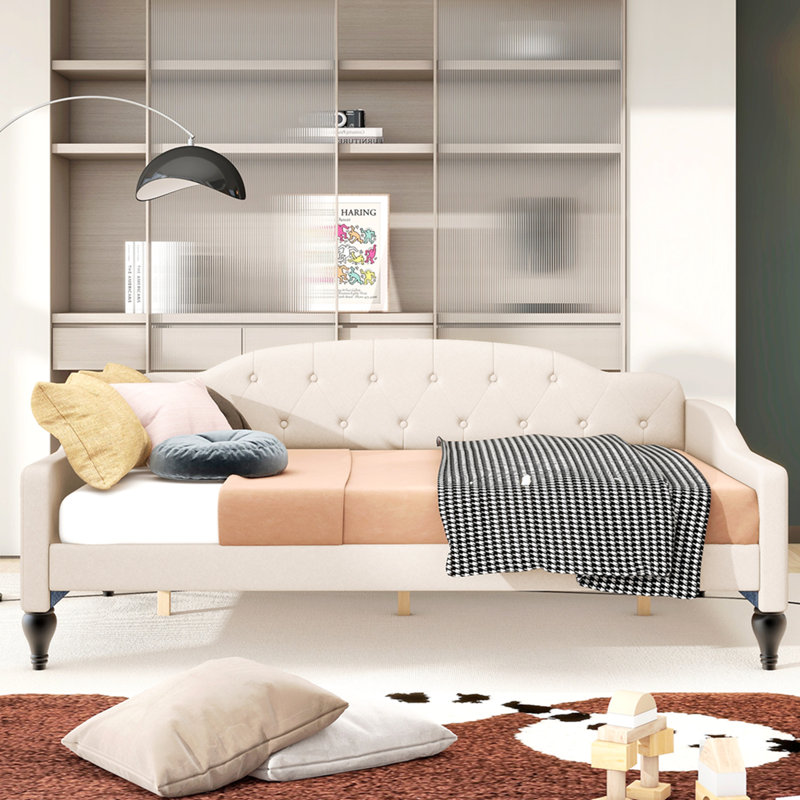 Lit de jour double capitonné capitonné, beige