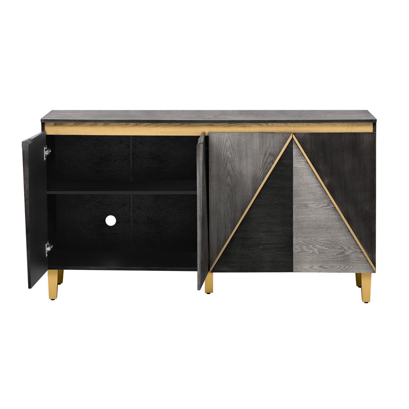 Buffet vintage de 152 cm (60 po) avec placage de bois vieilli, deux compartiments et tablettes réglables. Ce buffet comprend des espaces de rangement, des étagères, des charnières lisses et un coin repas.