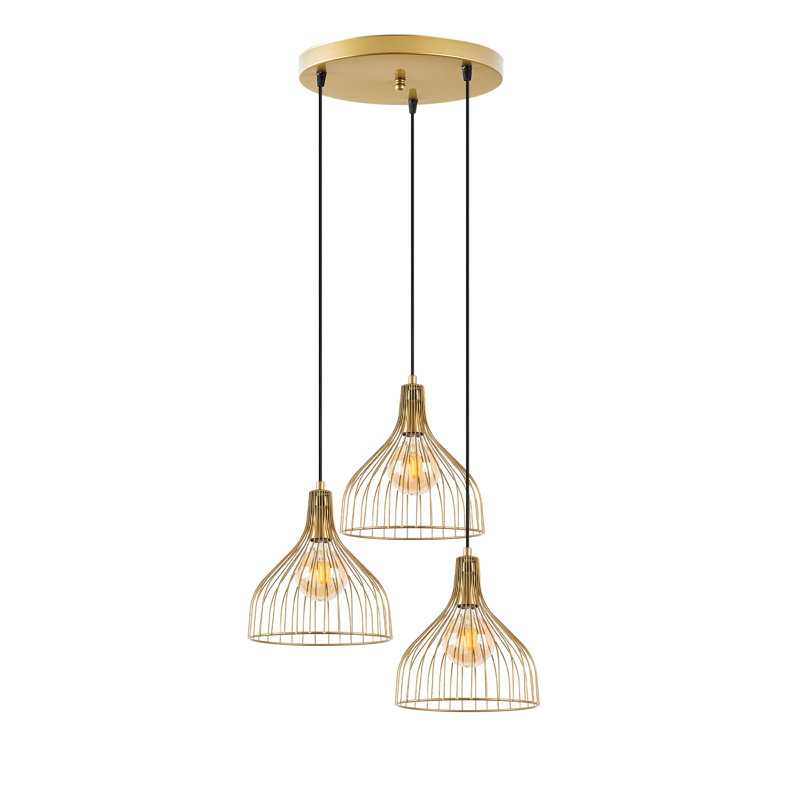 Luminaire suspendu en forme de dôme à 3 lumières, Or brillant