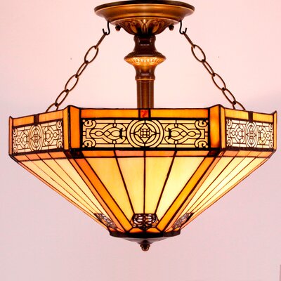 Tiffany Light Fixture Semi Flush Mount 16"" Yellow Stained Glass Hexagon Ceiling Lamp -  Bloomsbury Market, 656B0D4744B943F5BADAAEDD8048E623