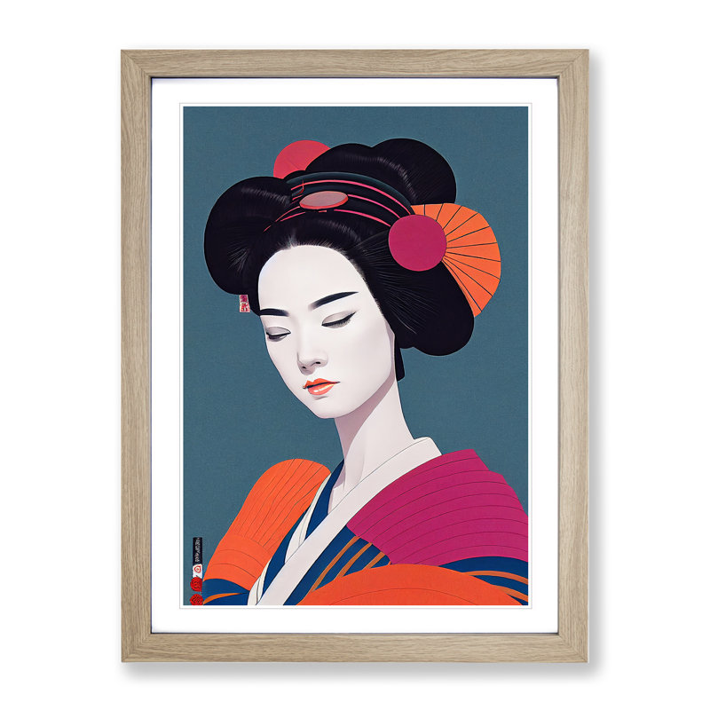 Dazzling Geisha - Single Picture Frame Print, 46cm H x 34cm W x 2cm D, Oak