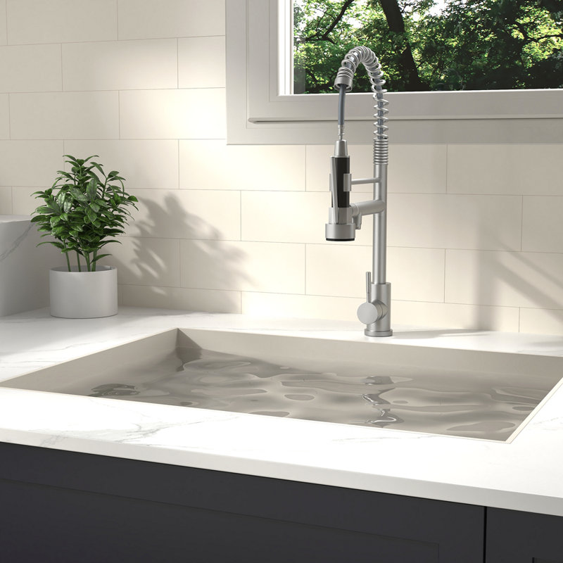 Home CUPC Certified 19" Single Handle Kitchen Faucet, Brushed Nickel
