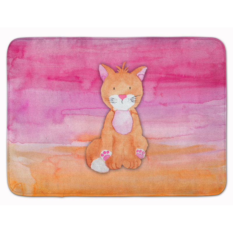 Tapis pour salle de bain en mousse à mémoire de forme en aquarelle de chat orange Yolanda