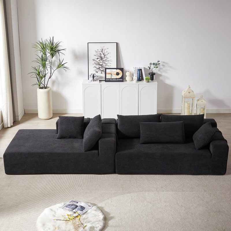 Modern Chenille Upholstered Sectional Sofa Couch Set, Modular L Shaped Living Room Furniture With 6 Pillows, Free Combination For Flexibility And Comfort