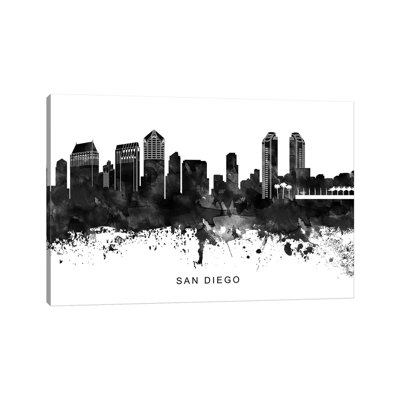 San Diego Skyline Black & White par Walldecoraddict - Toile tendue avec châssis sur toile tendue