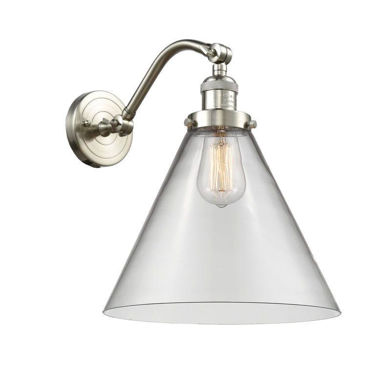 Applique murale 1 lumière Cone, Ampoule à DEL rétro de 6 watts, Clair, Nickel satiné brossé
